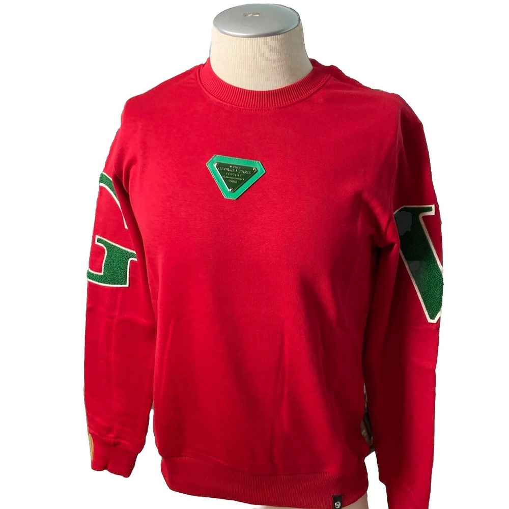 George V Paris Men's Sweatshirt Small Red Silver Emblem Designer Hoodie Casual